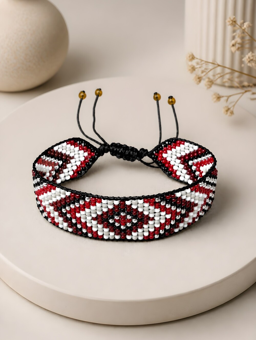 Southwestern Beaded Bracelet Geometric Handmade Boho Jewelry - Red White